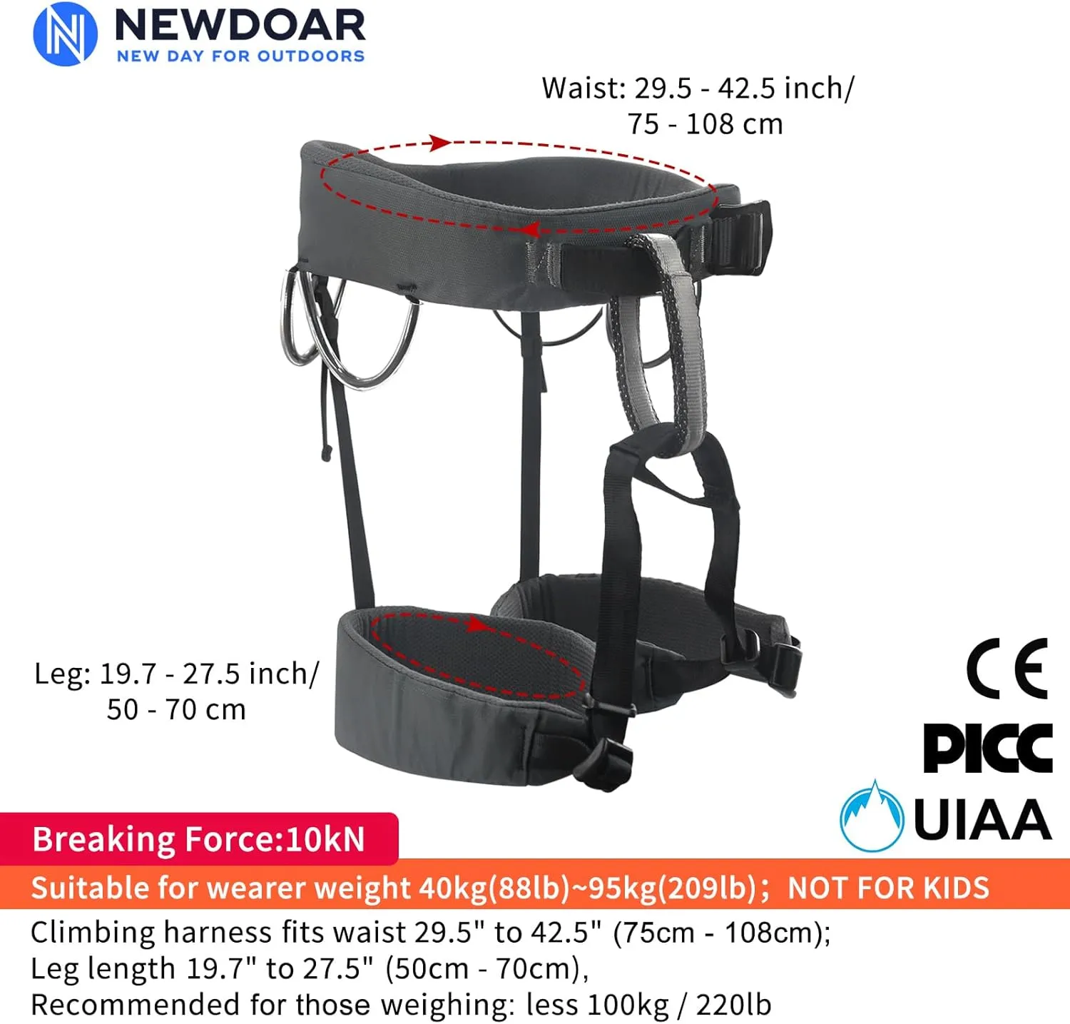 NewDoar Climbing Harness, Mountaineering Rock Climbing Harness, Half Body Harness for Rappelling Fire Rescuing Tree Climbing