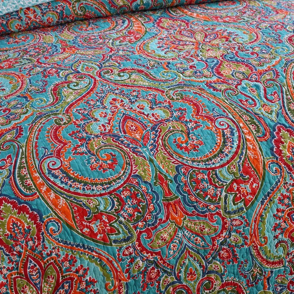 NEWLAKE Cotton Bedspread Quilt Sets-Reversible Patchwork Coverlet Set, European Gorgeous Floral Pattern, Queen Size