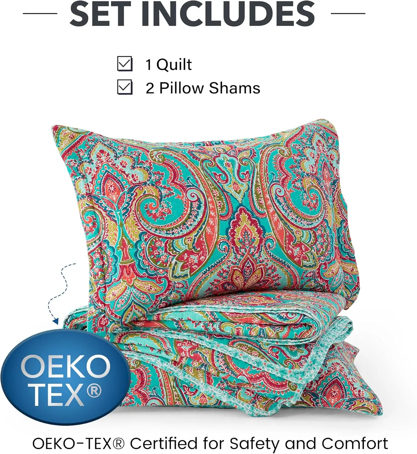 NEWLAKE Cotton Bedspread Quilt Sets-Reversible Patchwork Coverlet Set, European Gorgeous Floral Pattern, Queen Size