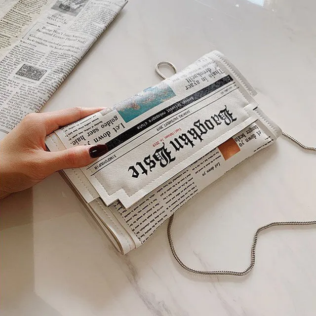 Newspaper Women's Shoulder Bag Lady Leather Casual Tote Clutch Funny Side Bags Small For Ladies