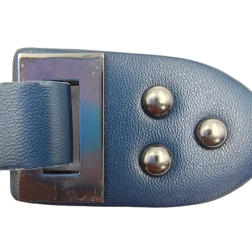 Nickel With Blue PU Snap Belt Buckle
