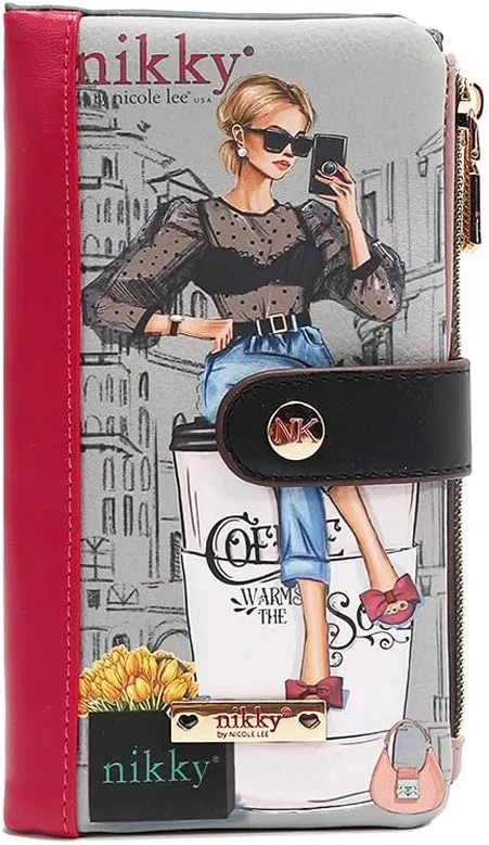 Nicole Lee NIKKY Vegan Leather Bifold Wallet, RFID Blocking, 8 Card Slots (URBAN COFFEE DREAM)