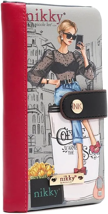 Nicole Lee NIKKY Vegan Leather Bifold Wallet, RFID Blocking, 8 Card Slots (URBAN COFFEE DREAM)