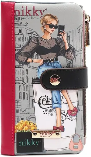Nicole Lee NIKKY Vegan Leather Bifold Wallet, RFID Blocking, 8 Card Slots (URBAN COFFEE DREAM)