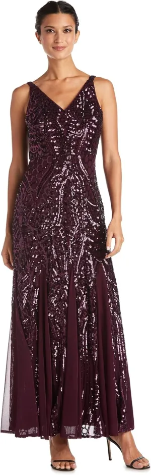 NIGHTWAY Women's Long Embellished Cocktail Dress