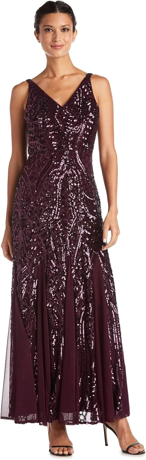 NIGHTWAY Women's Long Embellished Cocktail Dress