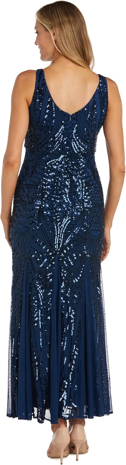 NIGHTWAY Women's Long Embellished Cocktail Dress
