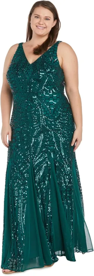 NIGHTWAY Women's Long Embellished Cocktail Dress