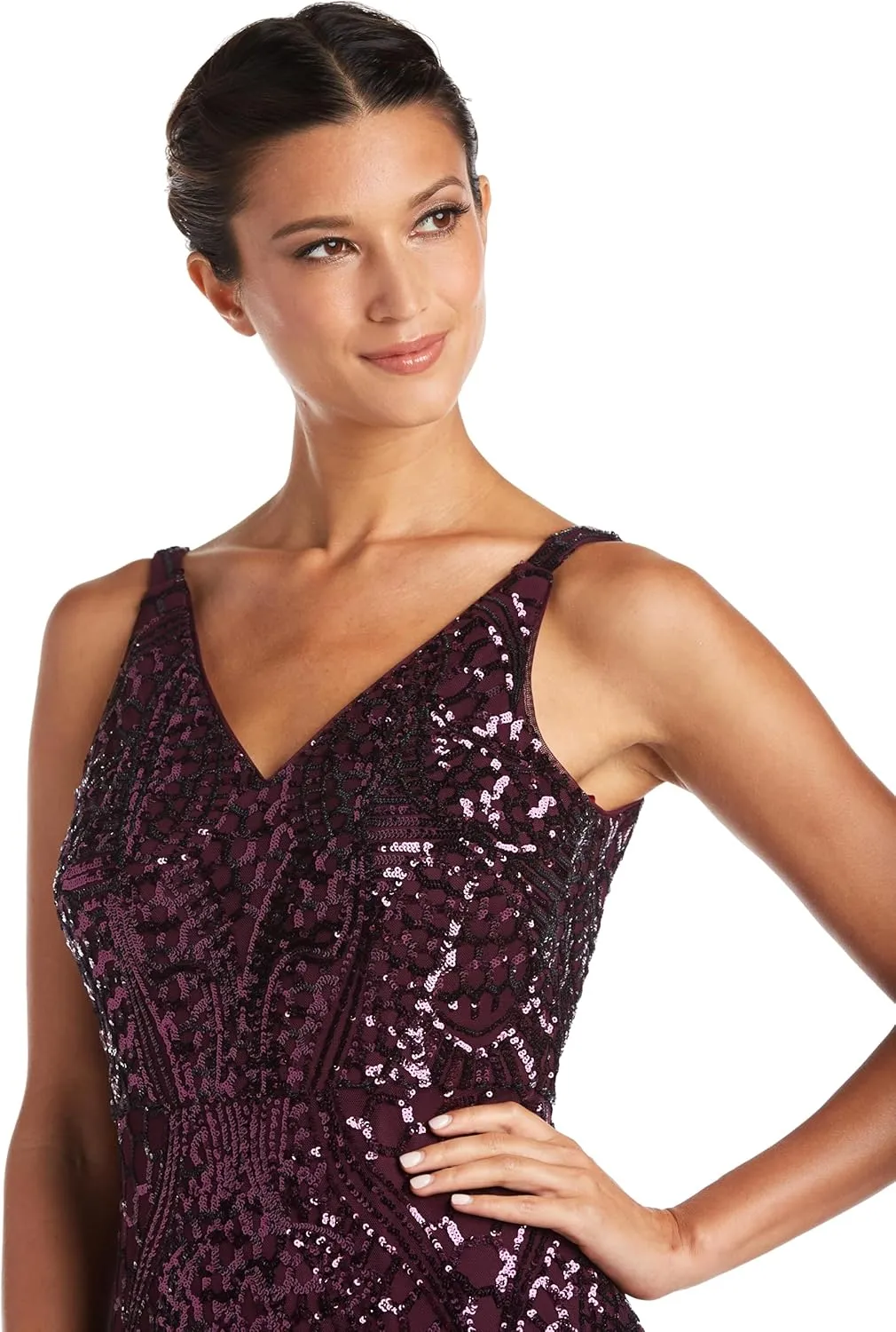 NIGHTWAY Women's Long Embellished Cocktail Dress
