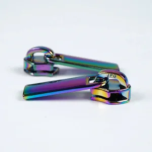 No 5 Metallic Nylon Long Zipper Pulls 2 Pack Rainbow