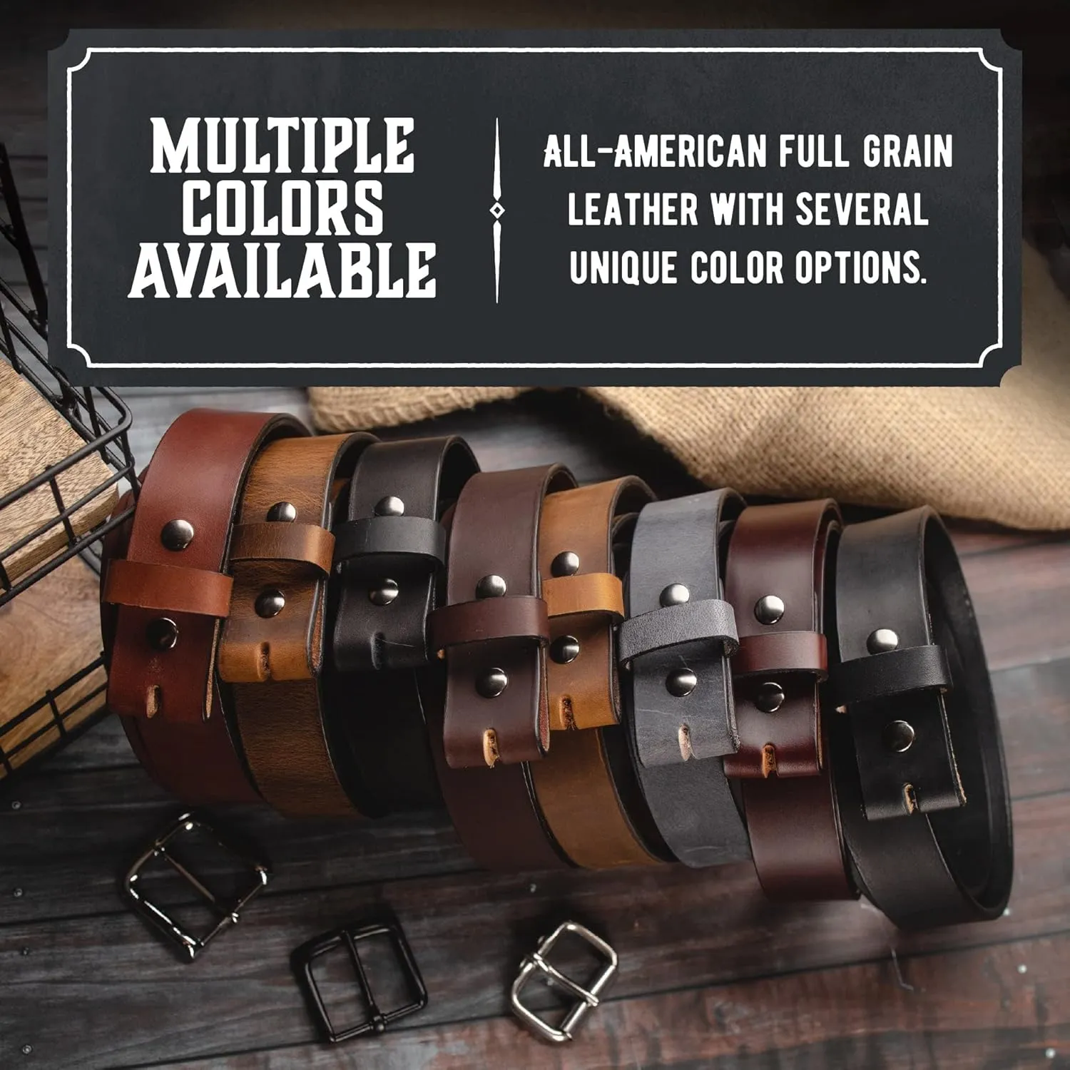 No Buckle Belt | Made in USA Mens Cowboy Belt | 1 1/2" Leather Belt Strap with Snaps