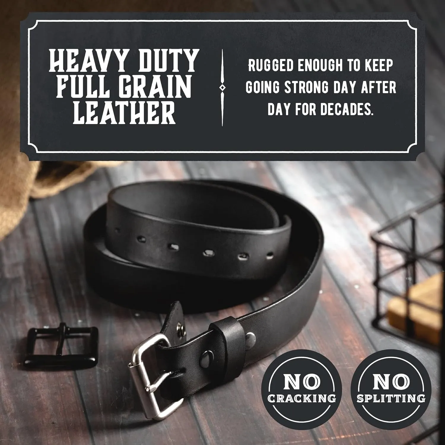 No Buckle Belt | Made in USA Mens Cowboy Belt | 1 1/2" Leather Belt Strap with Snaps
