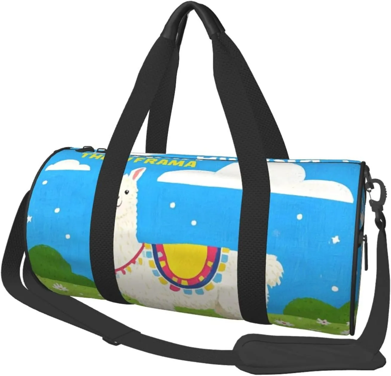 No Drama Llama Print Round Large Capacity Travel Luggage Bags,Men's and Women's Hand-Held Travel Clothing Bags