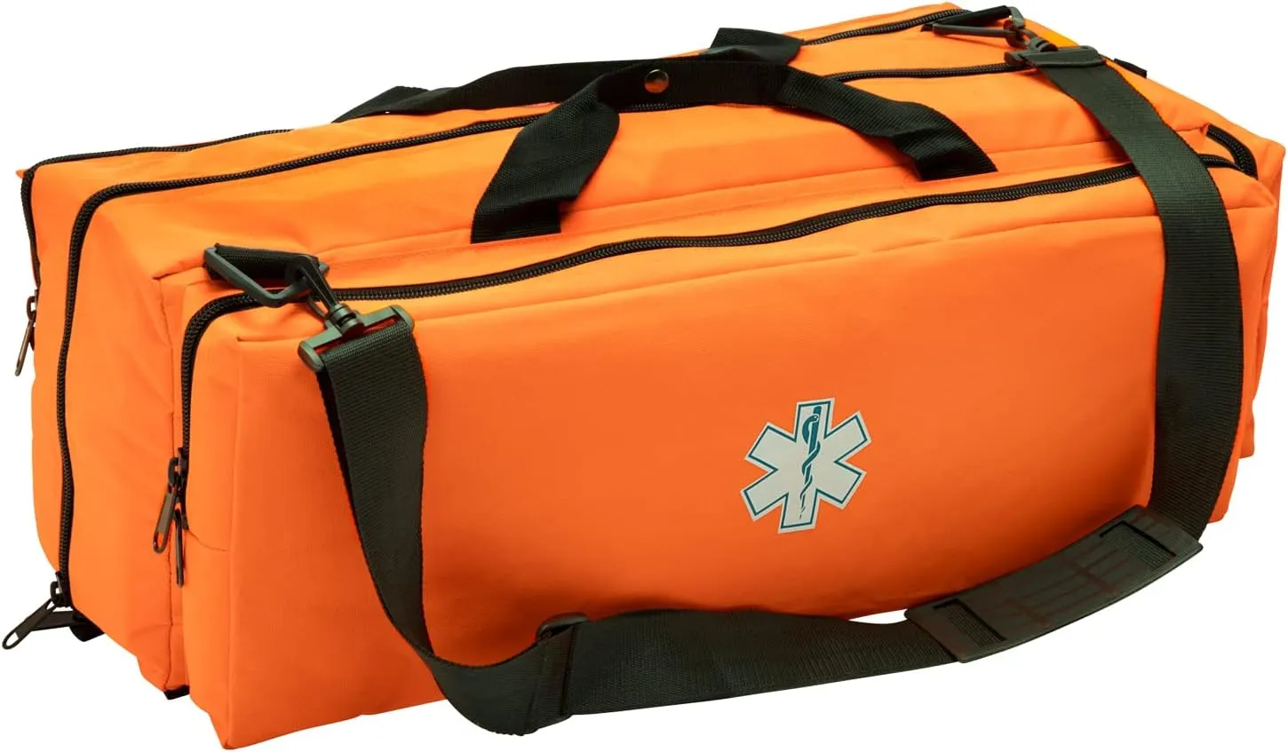NOVAMEDIC First Responder Empty Oxygen O2 Duffle Bag, 32”x12”x13”, w/ Multiple Compartments, EMT Trauma First Aid Carrier for Paramedics and Emergency Medical Supplies, Orange