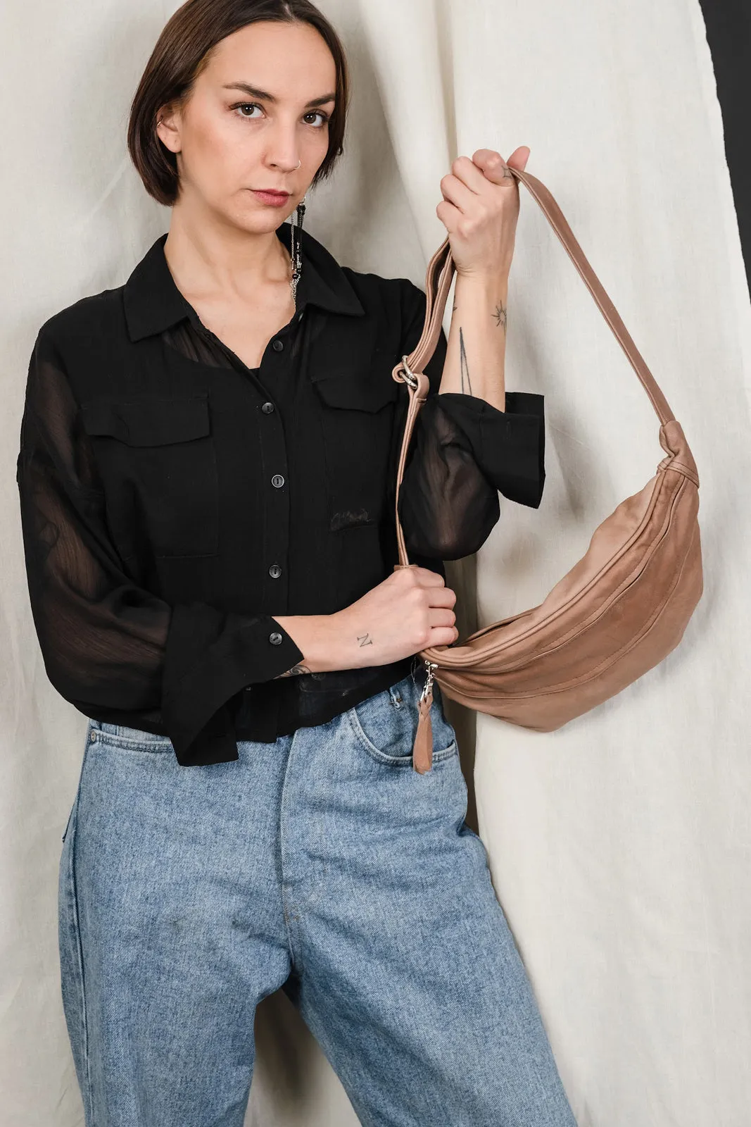 Nude Soft Leather Sling Bag