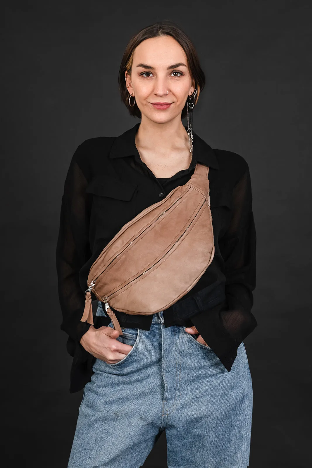 Nude Soft Leather Sling Bag