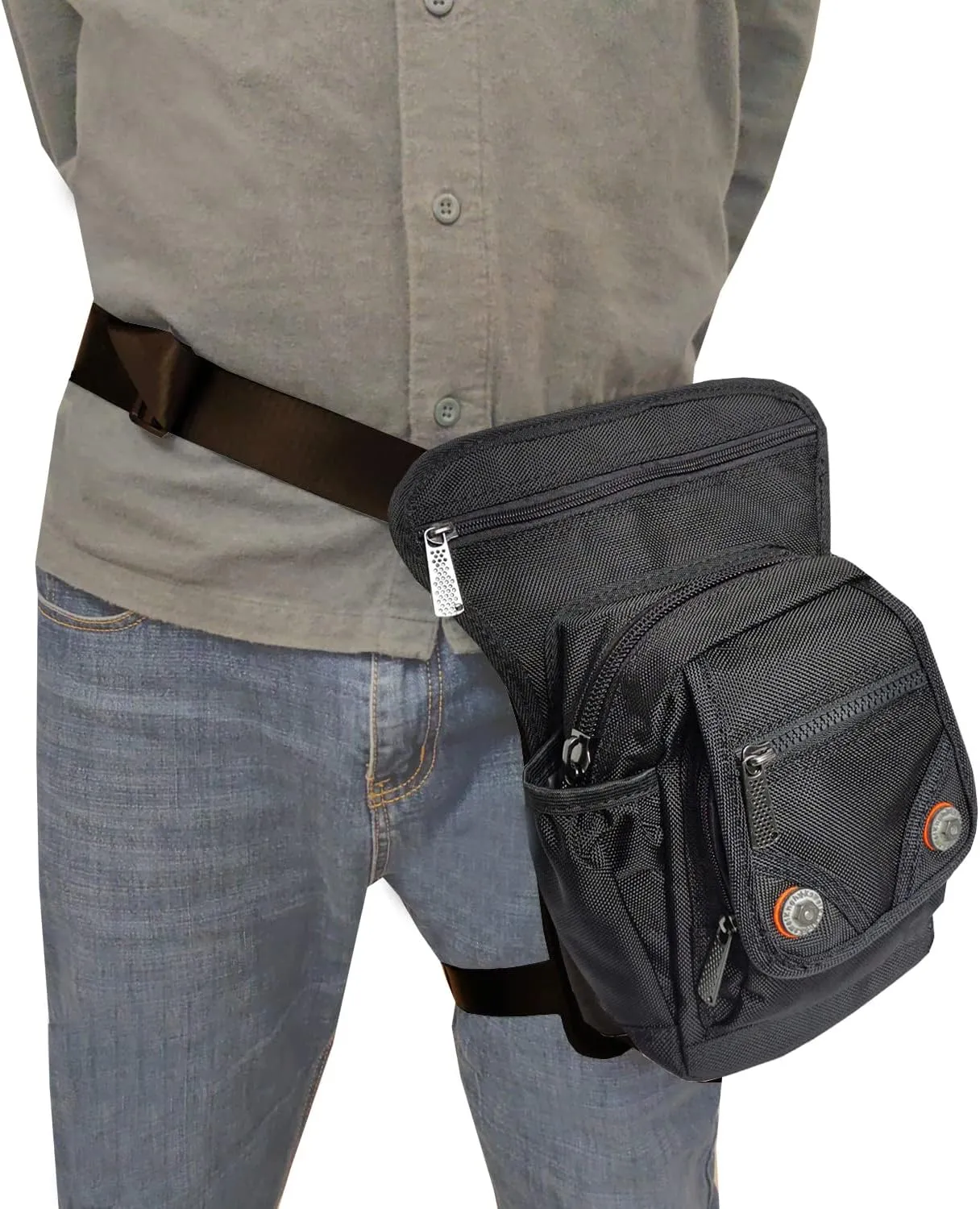 Nylon Tactical Leg Bag Pouch Fanny Pack Shoulder Messenger Bag (Black & Orange)
