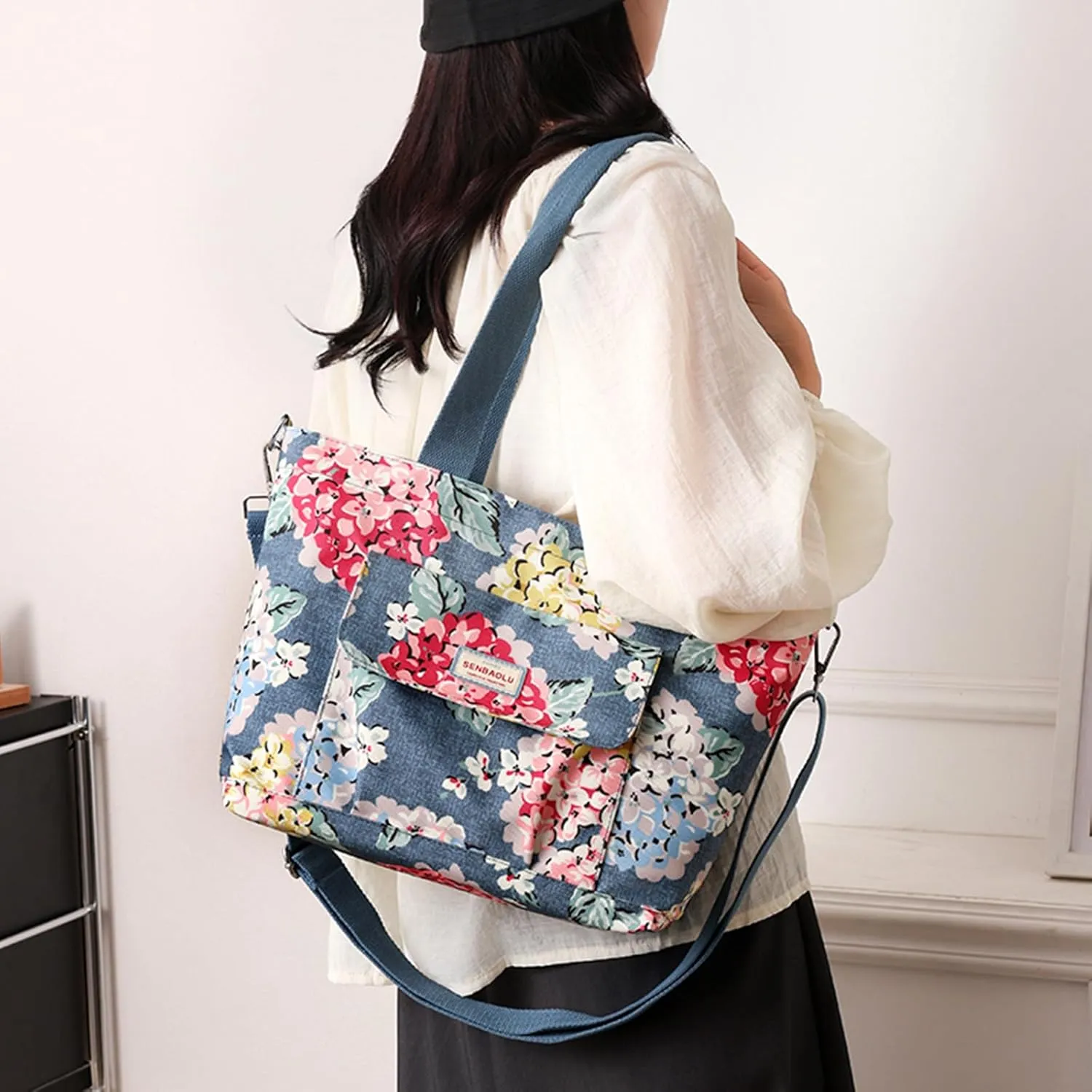 Nylon Tote Bag with Zipper for Women Large Shoulder Bag Top Handle Handbag for Travel Work