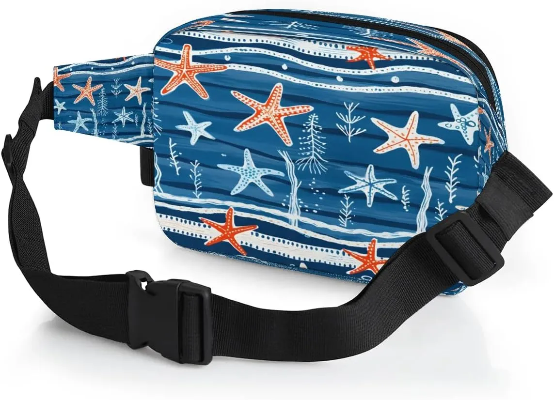 Ocean Starfish Men's and Women's Waist Pack Crossbody Starfish Shellfish Waist Pack Running Strap, Adjustable Shoulder Strap - For Hiking and Running Exercise Fitness