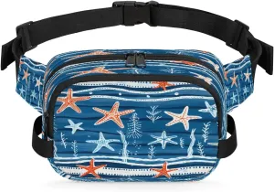 Ocean Starfish Men's and Women's Waist Pack Crossbody Starfish Shellfish Waist Pack Running Strap, Adjustable Shoulder Strap - For Hiking and Running Exercise Fitness