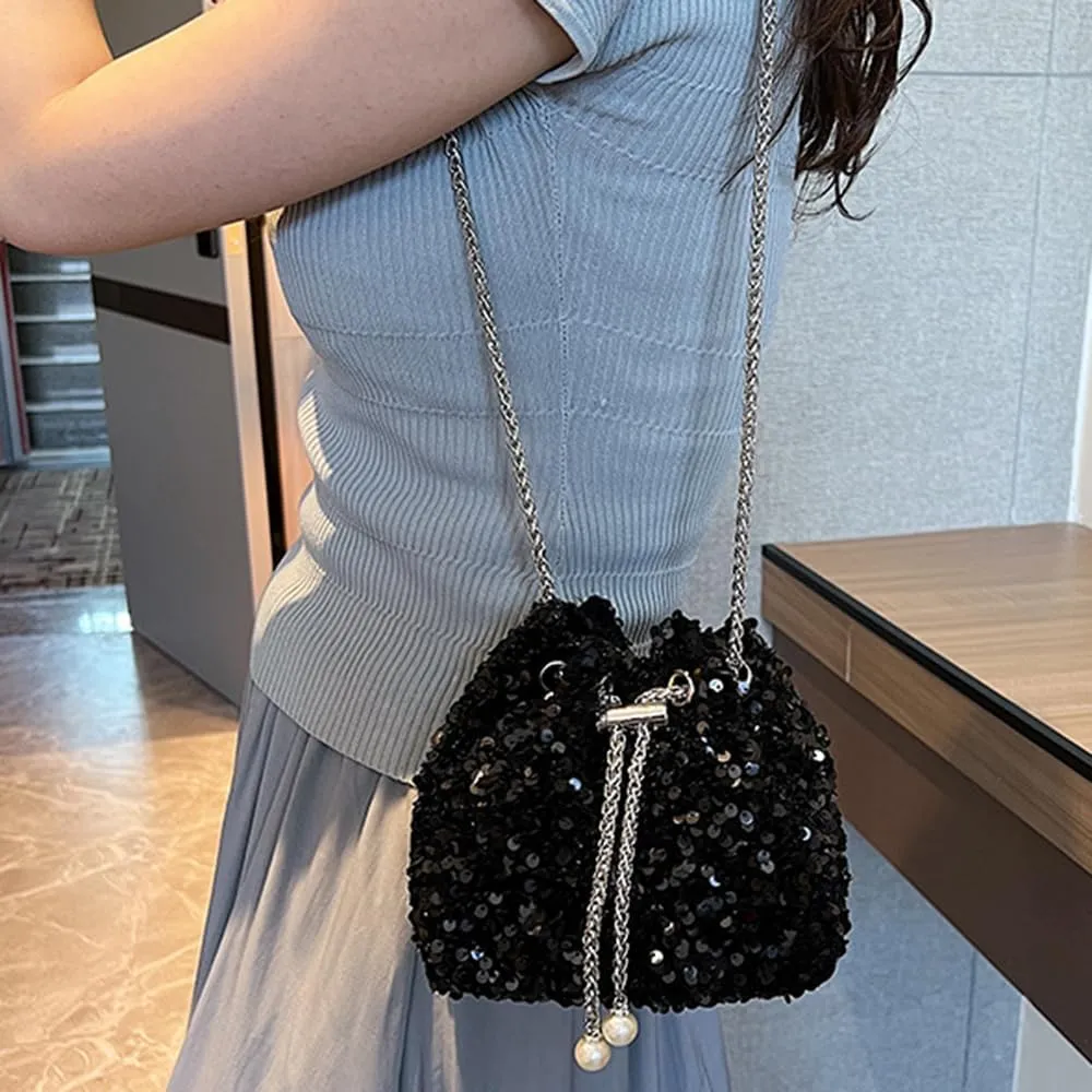 Octwine Shinny Evening Bag Bucket Purse Handbag Shoulder Bags Sequin Crossbody Bag Party Prom Crossbody Bag for Women