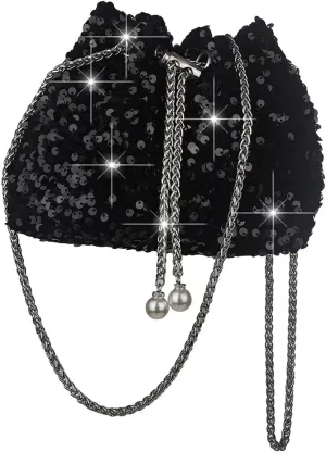 Octwine Shinny Evening Bag Bucket Purse Handbag Shoulder Bags Sequin Crossbody Bag Party Prom Crossbody Bag for Women