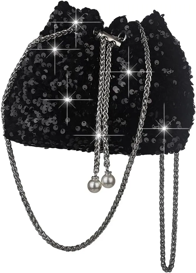 Octwine Shinny Evening Bag Bucket Purse Handbag Shoulder Bags Sequin Crossbody Bag Party Prom Crossbody Bag for Women