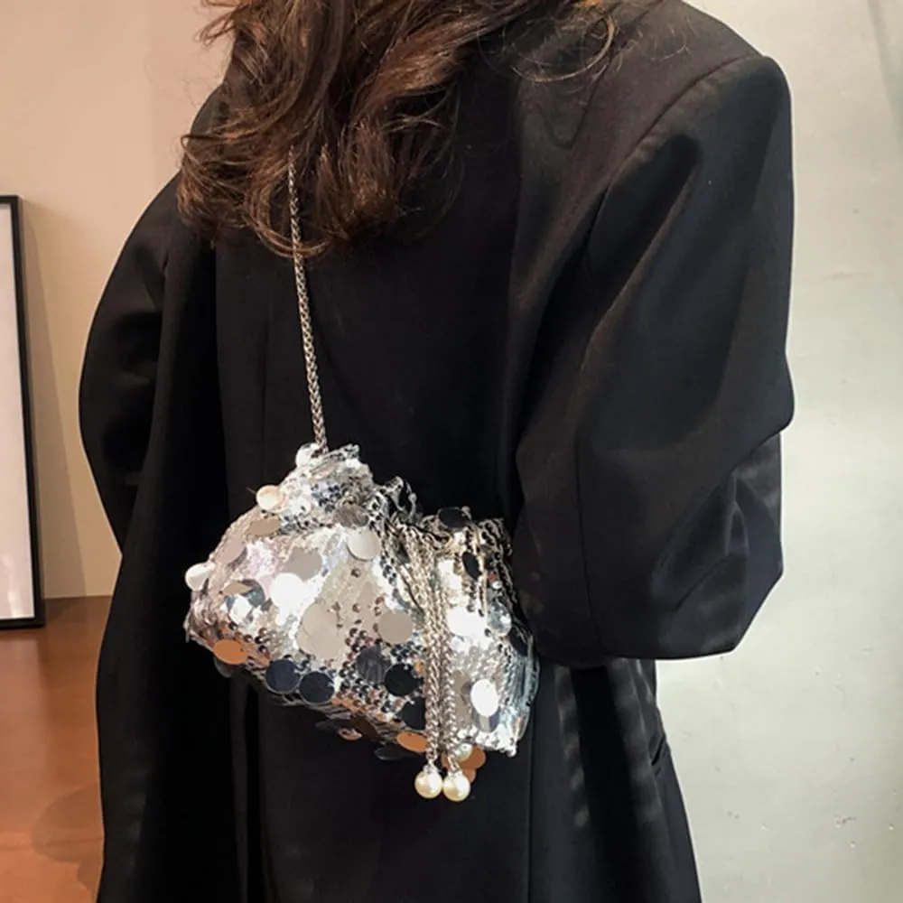Octwine Shinny Evening Sequin Bag Bucket Purse Handbag Shoulder Bags Crossbody Bag Party Prom Crossbody Bag for Women