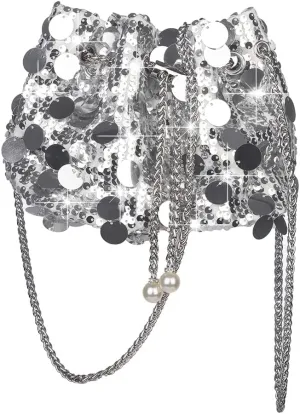 Octwine Shinny Evening Sequin Bag Bucket Purse Handbag Shoulder Bags Crossbody Bag Party Prom Crossbody Bag for Women