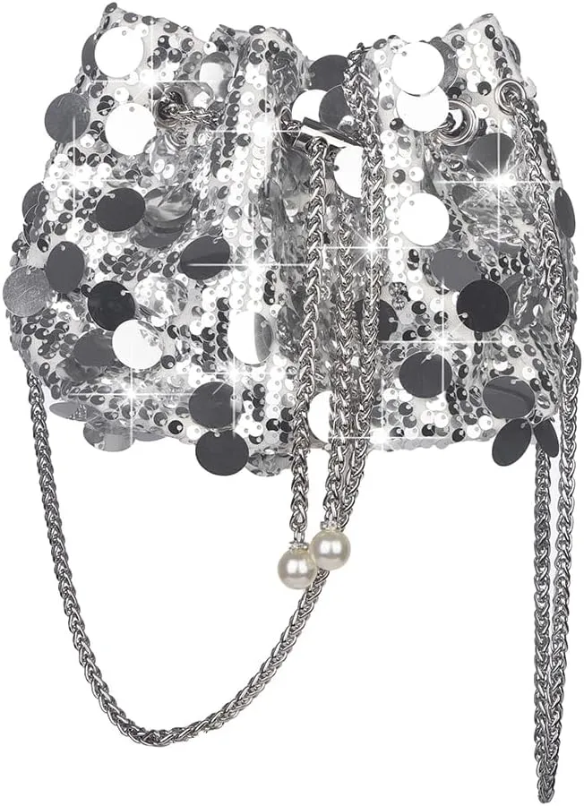 Octwine Shinny Evening Sequin Bag Bucket Purse Handbag Shoulder Bags Crossbody Bag Party Prom Crossbody Bag for Women