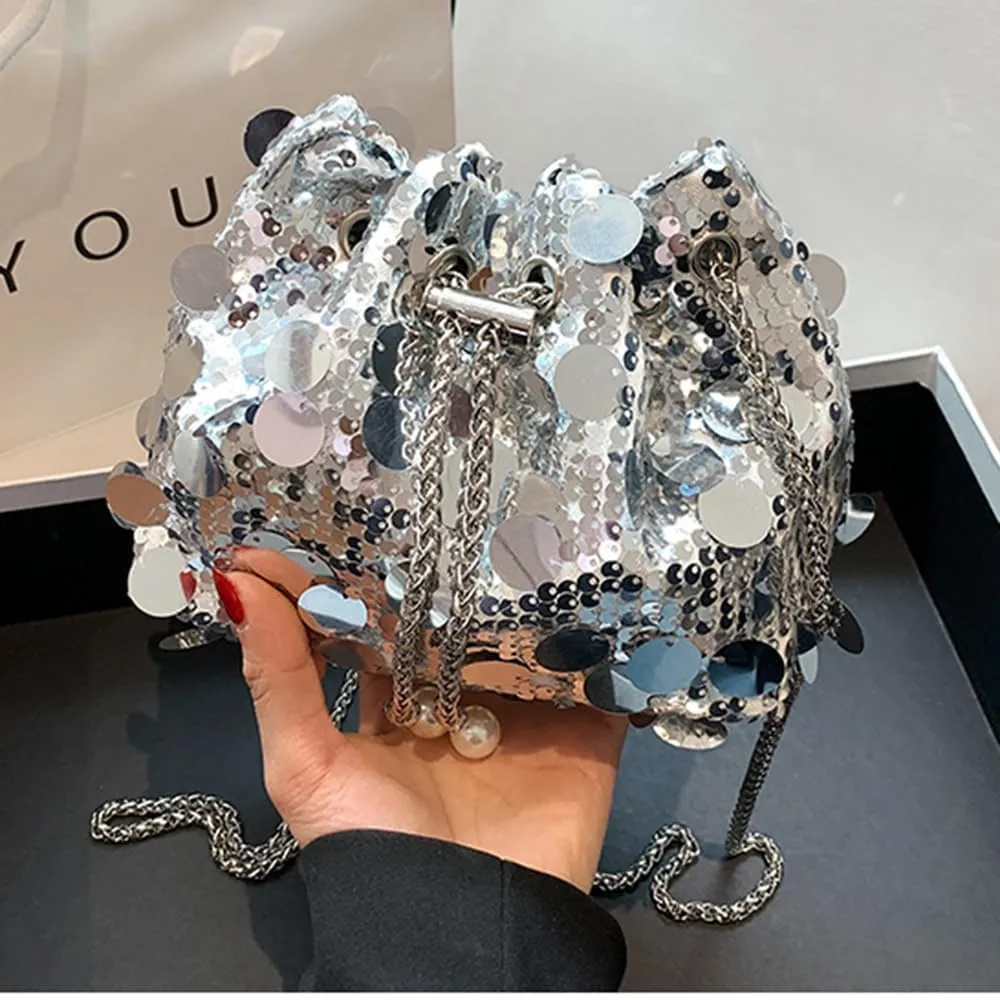 Octwine Shinny Evening Sequin Bag Bucket Purse Handbag Shoulder Bags Crossbody Bag Party Prom Crossbody Bag for Women