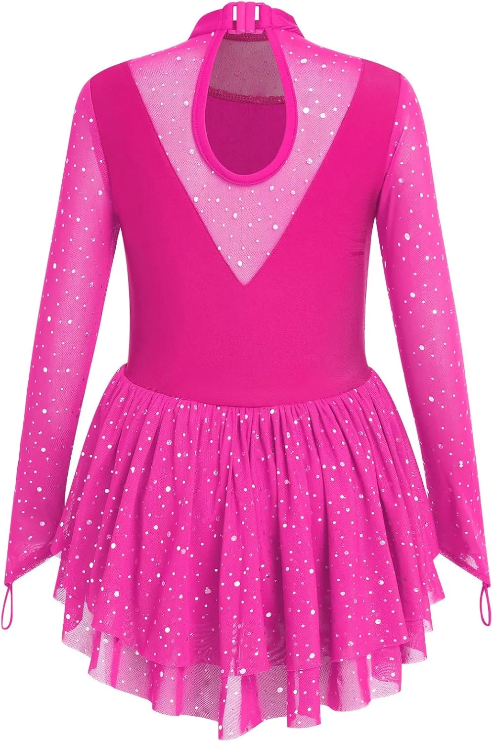 ODASDO Figure Skating Dress for Girls Mesh Long Sleeve Sparkly Sequin Skirted Leotard Ballet Outfit Dancewear