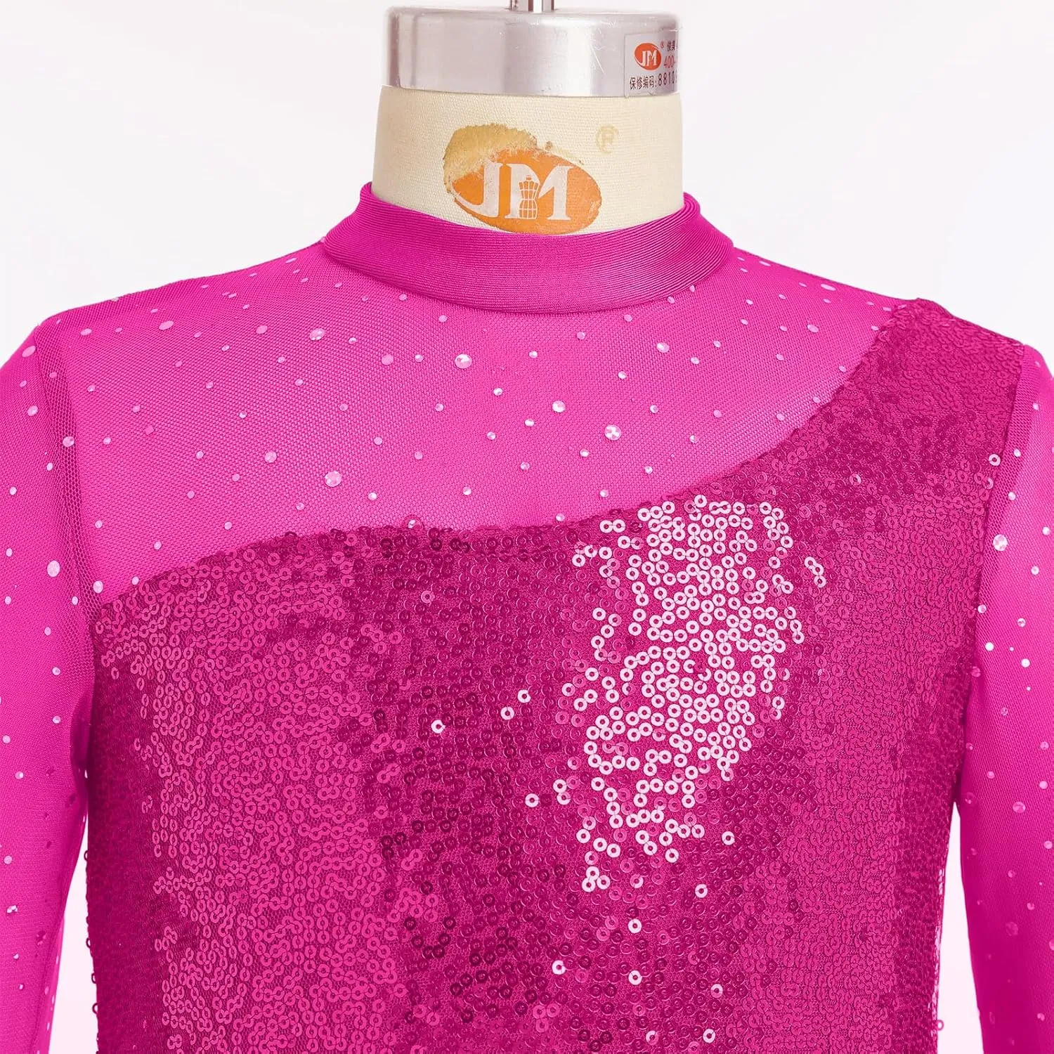 ODASDO Figure Skating Dress for Girls Mesh Long Sleeve Sparkly Sequin Skirted Leotard Ballet Outfit Dancewear