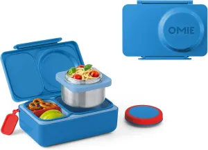 Omie OmieBox UP bento box for kids | Insulated lunch box | Leak proof thermos food jar | Cooler ice pack | 2 Compartments (Cosmic Blue), 12 Ounces
