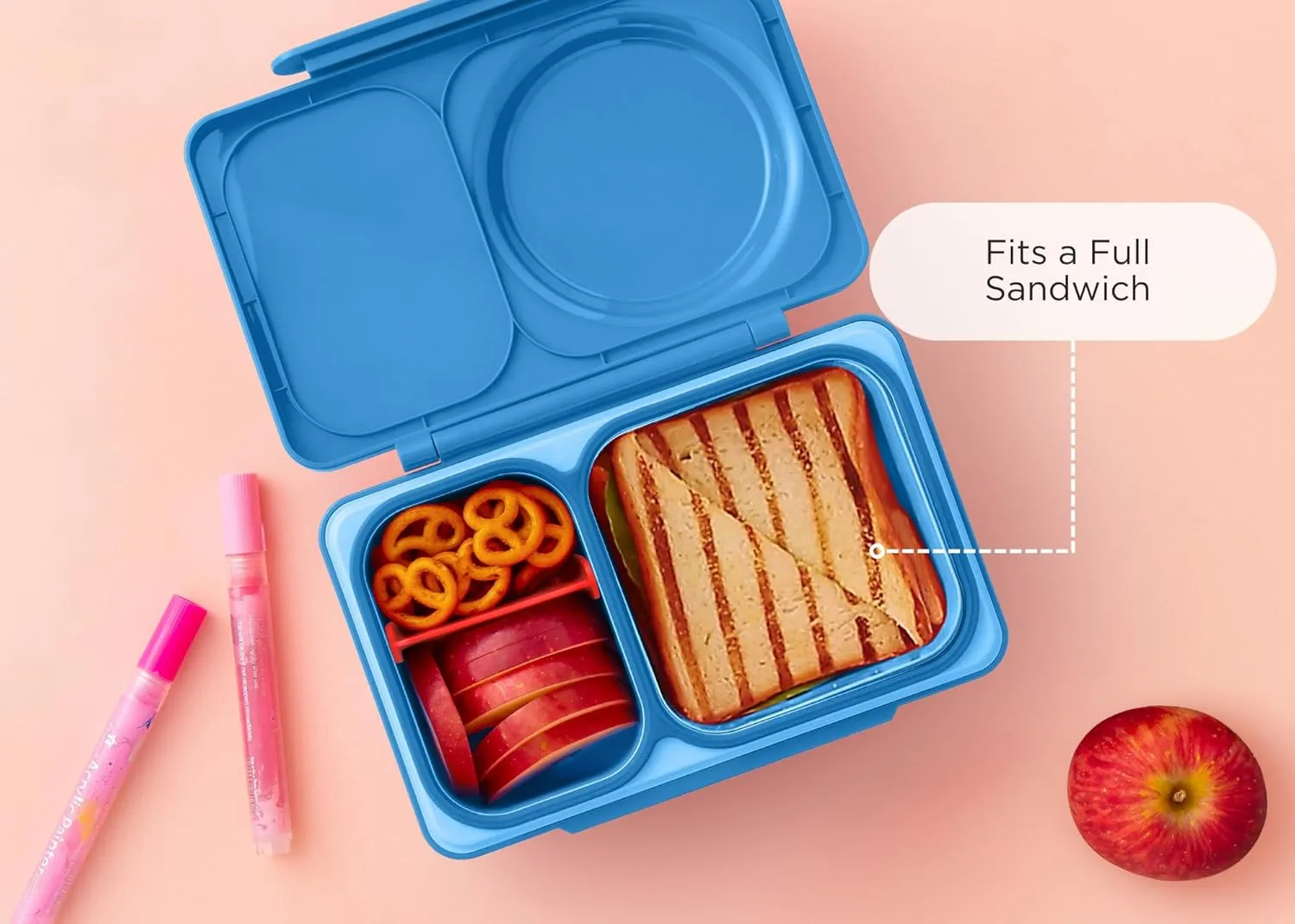 Omie OmieBox UP bento box for kids | Insulated lunch box | Leak proof thermos food jar | Cooler ice pack | 2 Compartments (Cosmic Blue), 12 Ounces