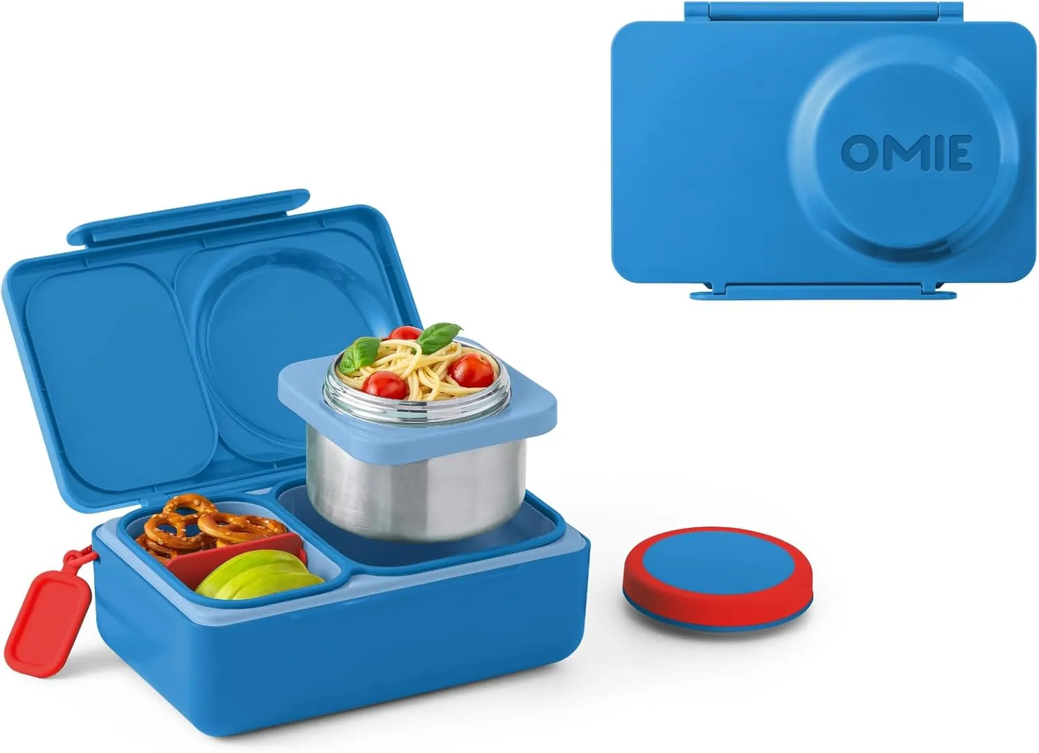 Omie OmieBox UP bento box for kids | Insulated lunch box | Leak proof thermos food jar | Cooler ice pack | 2 Compartments (Cosmic Blue), 12 Ounces