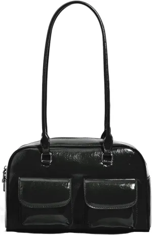One Shoulder Armpit Wrapped in Oiled Wax Leather Bag, Double Pocket Casual Handbag