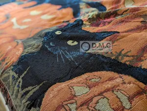Original Halloween Pumpkin Black Cat Theme Blanket Throw Halloween Decor for All Seasons (Full)
