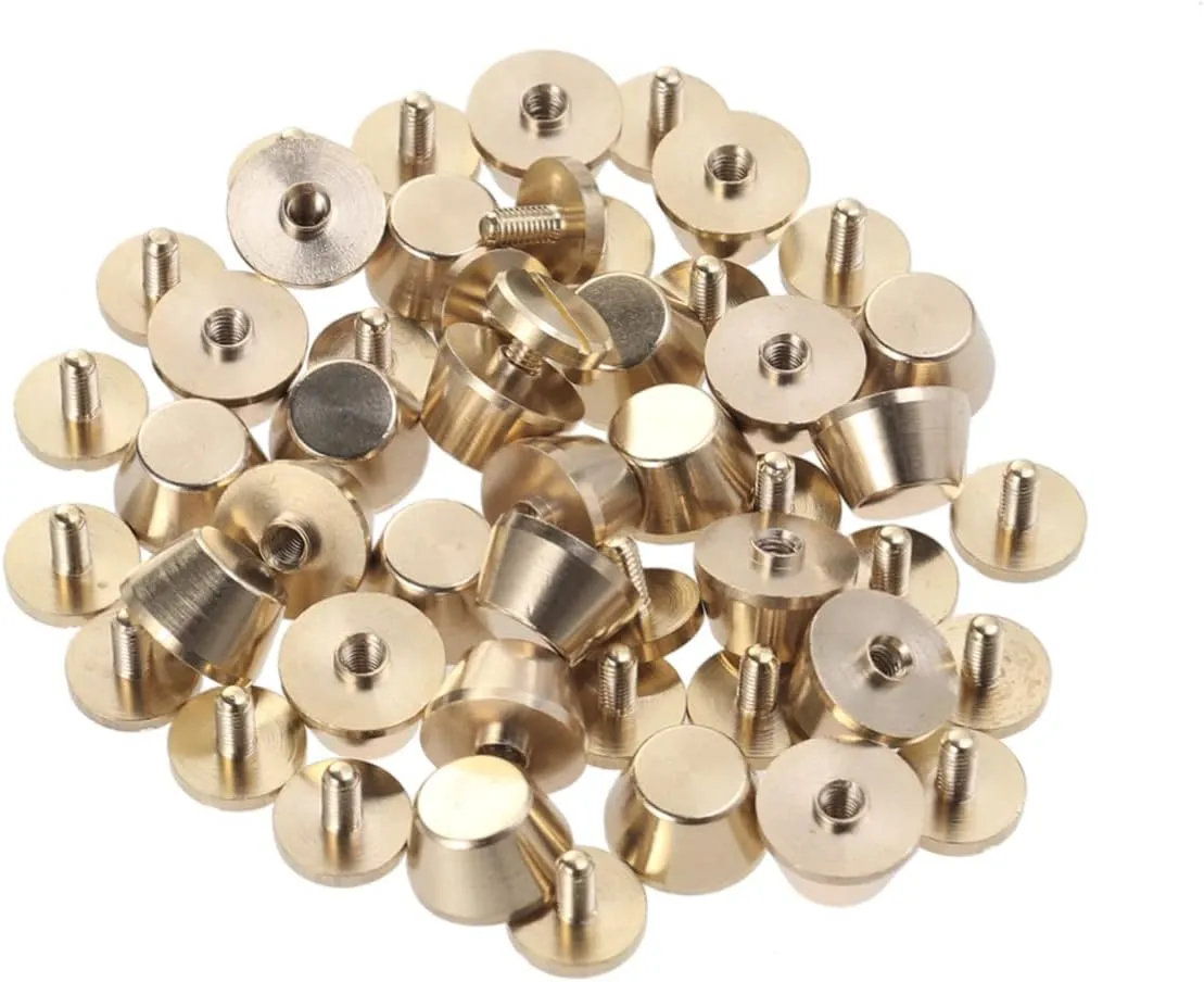 OSALADI 25pcs Fine Copper Tower Head Studs for Bags Durable Screw Base Accessories Smooth Edges for Bags Belts and Scabbards Golden