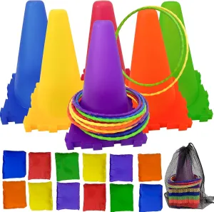 Outdoor Toys for Kids Ages 4-8 Cones Bead Bags Tossing Rings Games Ring Toss Party Carnival Backyard Games for Kids Obstacle Course for Kids Toddler Outdoor Toys for Toddlers 3-5