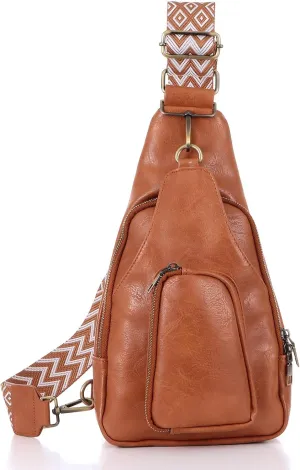Ovida Sling Bag for Women PU Leather Crossbody Fanny Packs Sling Chest Bag Purse with Adjustable Guitar Strap for Travel