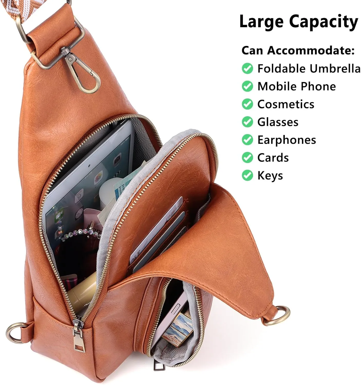 Ovida Sling Bag for Women PU Leather Crossbody Fanny Packs Sling Chest Bag Purse with Adjustable Guitar Strap for Travel