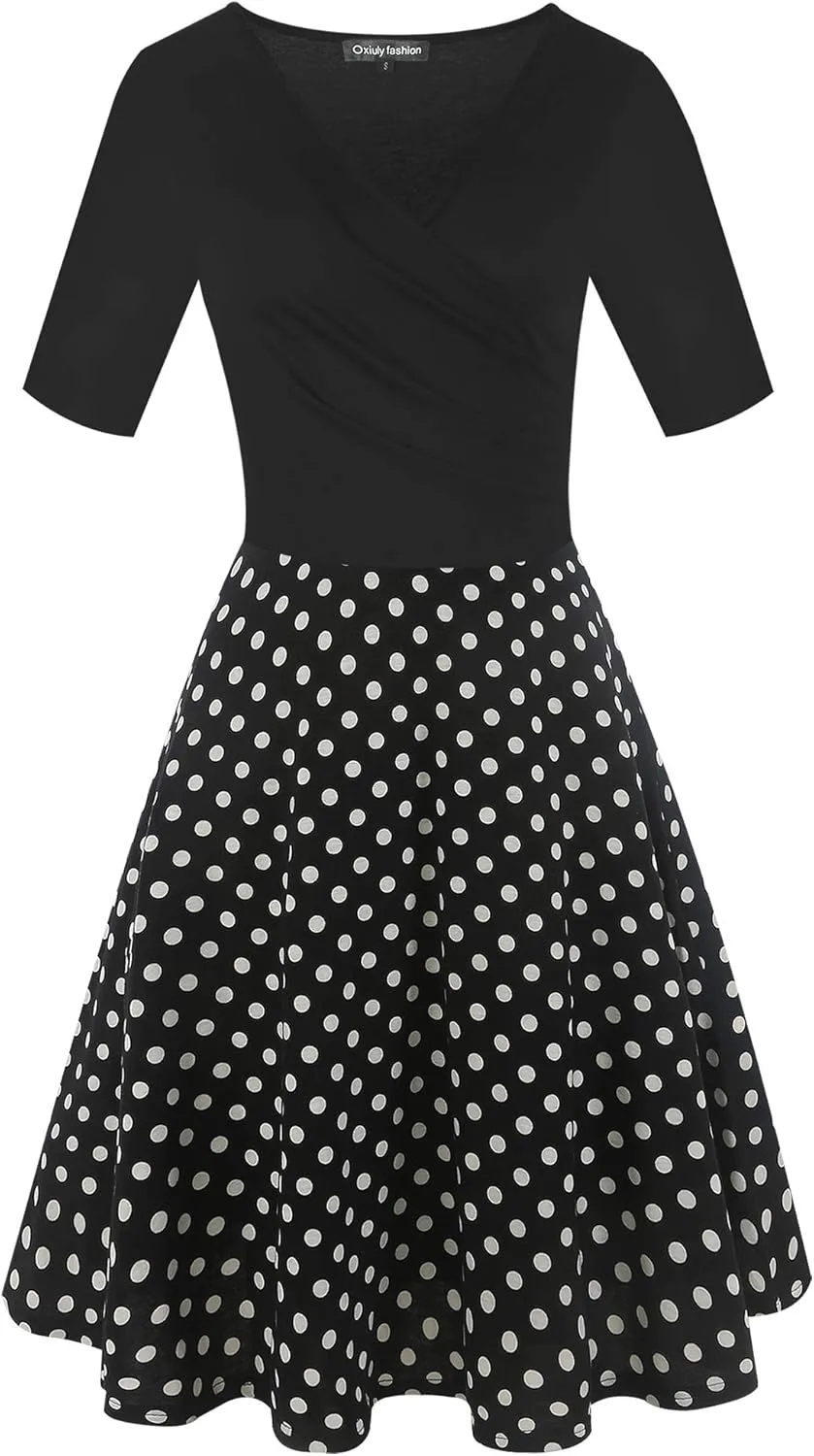 oxiuly Women's Casual Dresses Criss-Cross V-Neck Floral Flare Midi Summer Dress OX233