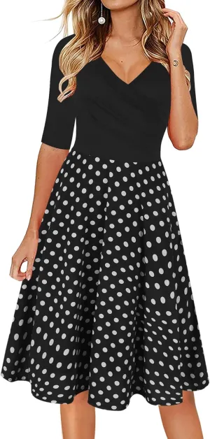 oxiuly Women's Casual Dresses Criss-Cross V-Neck Floral Flare Midi Summer Dress OX233