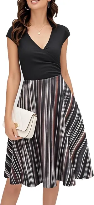 oxiuly Women's Casual Dresses Criss-Cross V-Neck Floral Flare Midi Summer Dress OX233