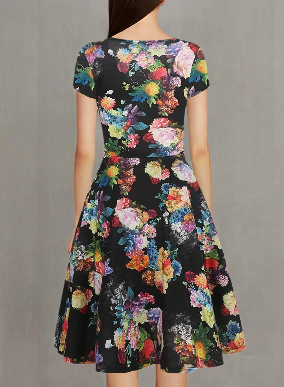 oxiuly Women's Casual Dresses Criss-Cross V-Neck Floral Flare Midi Summer Dress OX233