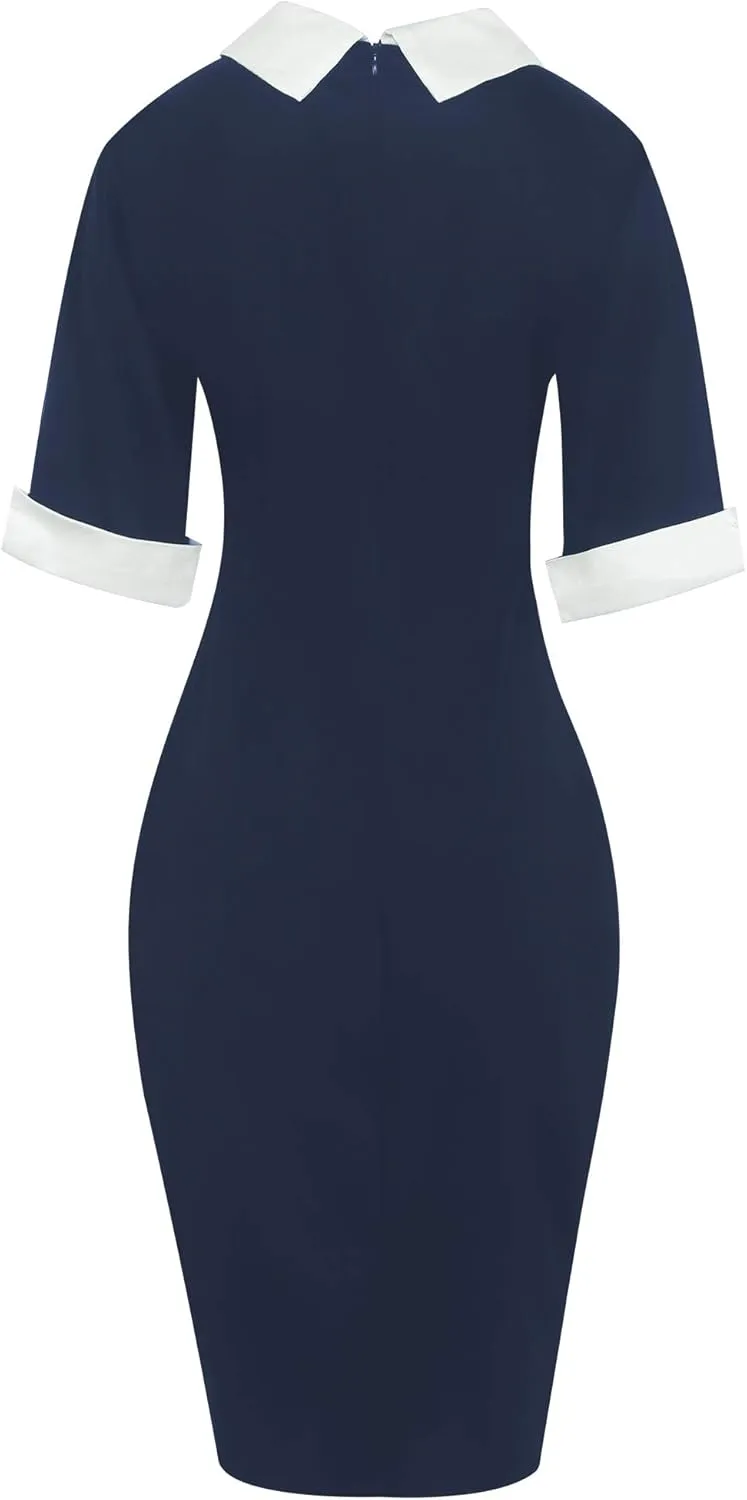 oxiuly Women's Retro Bodycon Knee-Length Formal Office Dresses Work Pencil Dress OX276