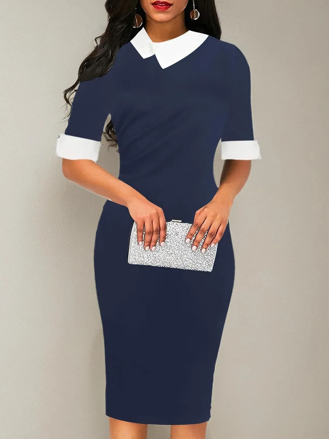 oxiuly Women's Retro Bodycon Knee-Length Formal Office Dresses Work Pencil Dress OX276