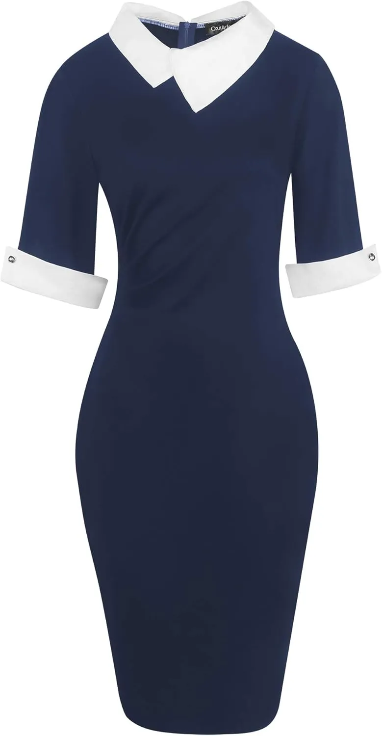 oxiuly Women's Retro Bodycon Knee-Length Formal Office Dresses Work Pencil Dress OX276