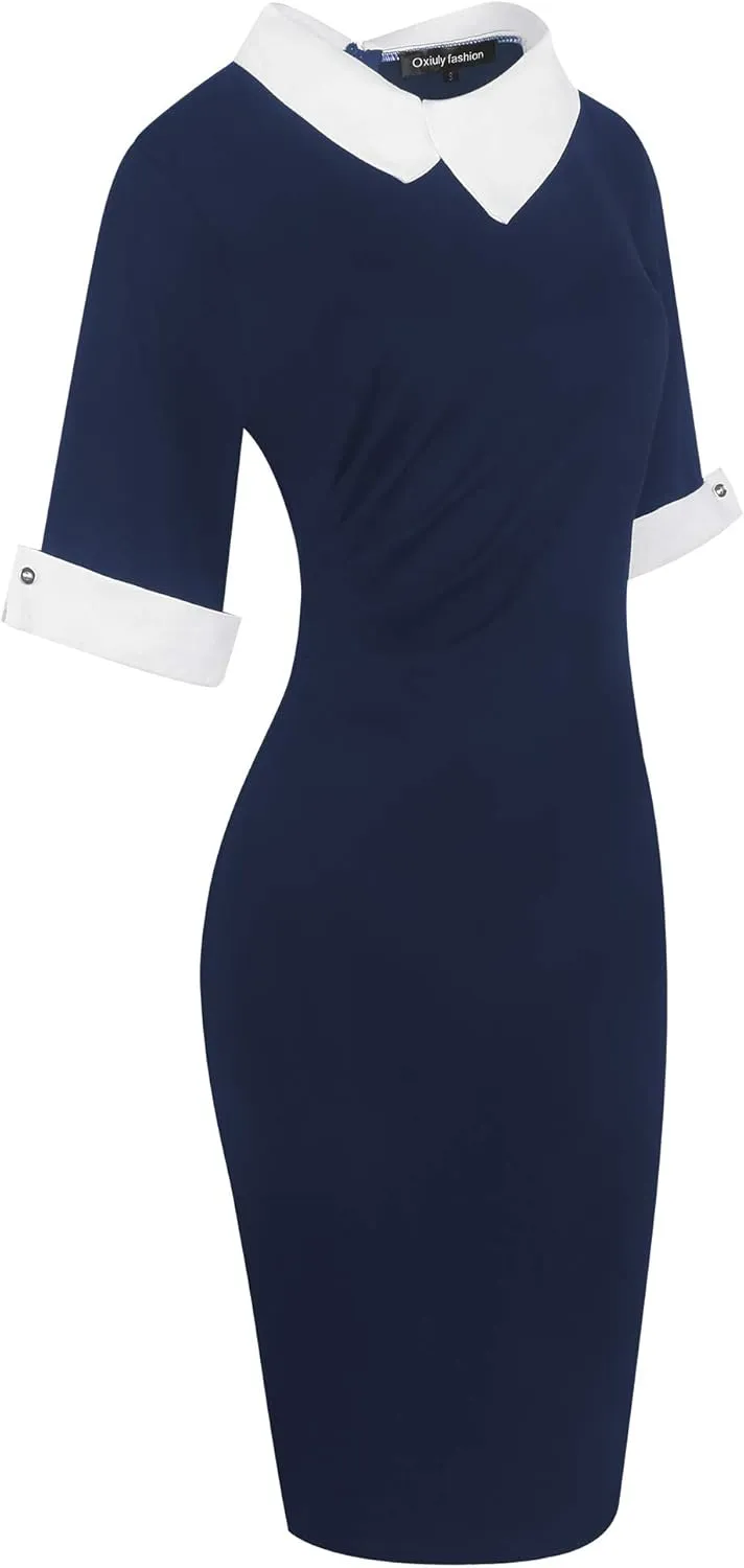 oxiuly Women's Retro Bodycon Knee-Length Formal Office Dresses Work Pencil Dress OX276